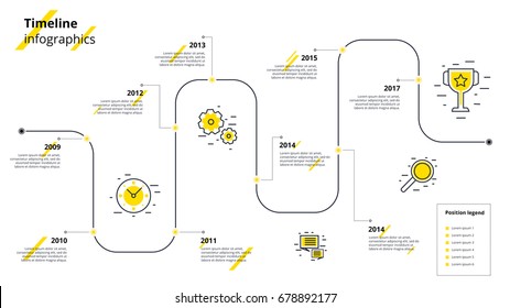 Business timeline workflow infographics. Corporate milestones graphic elements. Company presentation slide template with year periods. Modern vector history time line design. - Shutterstock ID 678892177