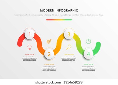 business timeline workflow infographics with realistic 3d round elements. modern corporate report template with flat line marketing icons. vector slide presentation design. eps 10