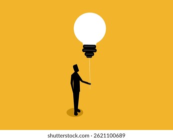Business Tips, Businessman Holding Balloons Light Bulb Idea