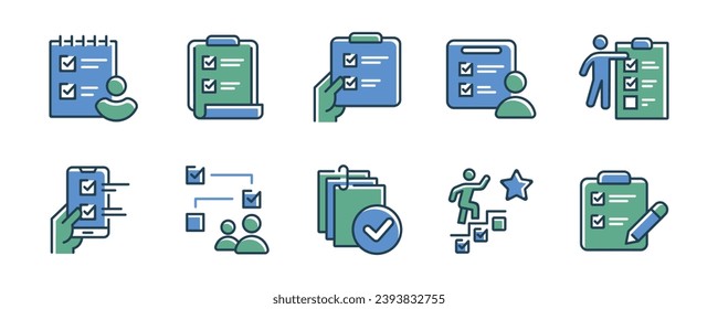 Business to-do Checkliste Arbeit Fortschritt mit Markierungssymbol festgelegt Projektmanagement Zeitplan Liste Priorität Dokument Vektorsymbol