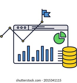 Icono de línea vectorial de herramienta de negocio. Software de análisis, servicio de trabajo financiero. Símbolo de aplicación de contabilidad de estadísticas. Tecnología informática en la nube, almacenamiento de servidores de bases de datos