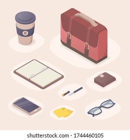 business tools isometric 3D perfect for executive accessories suitcase