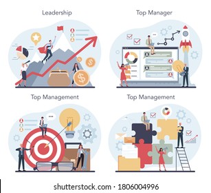 Business top management concept set. Successful strategy, motivation and leadership. Project manager, company ceo idea. Isolated vector illustration