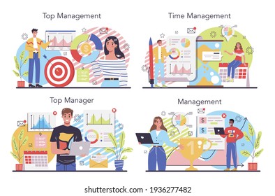 Business top management concept set. Successful strategy, motivation