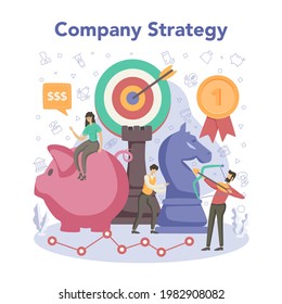 Business top management concept. Successful company strategy and leadership, employee engagement and motivation. Project manager, business solution. Isolated vector illustration