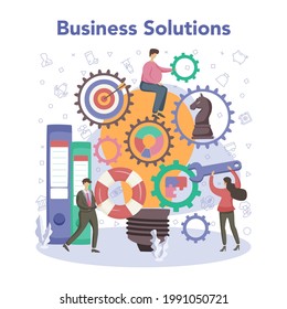 Business top management concept. Successful company strategy and leadership, employee engagement and motivation. Project manager, business solution. Isolated vector illustration