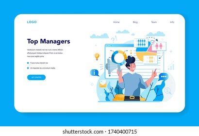 Business top management web banner or landing page. Successful strategy, motivation and leadership. Project manager, company ceo idea. Isolated vector illustration
