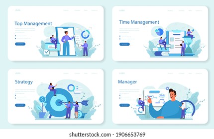 Business top management web banner or landing page set. Successful strategy, motivation and leadership. Project manager, company ceo idea. Isolated vector illustration