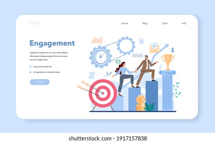 Business top management web banner or landing page. Successful strategy and leadership, employee engagement and motivation. Project manager, company ceo idea. Isolated vector illustration