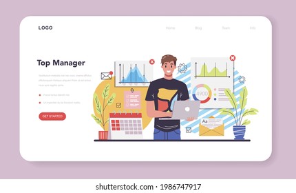 Business top management web banner or landing page. Successful strategy, motivation and leadership. Project manager, company ceo idea. Isolated vector illustration