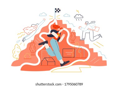 Business topics - career. Flat style modern outlined vector concept illustration. People climbing the mountain. Climbing up the career ladder process. Business metaphor.