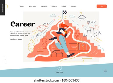 Business topics - career, web template, header. Flat style modern outlined vector concept illustration. People climbing the mountain. Climbing up the career ladder process. Business metaphor.