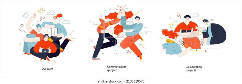 Business topics, company - modern outlined flat vector concept illustrations set, corporate Memphis style Business metaphor.