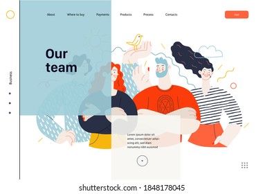 Business topics - crew, our team - web template, header. Flat style modern outlined vector concept illustration. Group of people, creaw, standing together. Business metaphor.