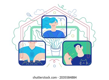 Business topics - distant work. Modern flat vector