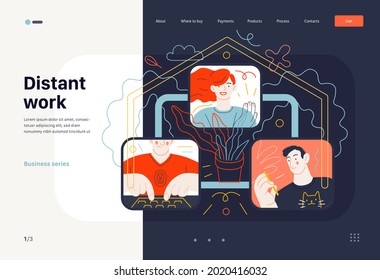 Business topics - distant work, web template. Modern flat vector
