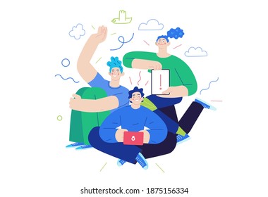 Business topics - our team. Flat style modern outlined vector concept illustration. A group of people, crew, team, posing together. Business metaphor.