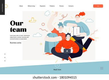 Business topics - our team, web template. Flat style modern outlined vector concept illustration. A group of people, crew, team, posing together. Business metaphor.