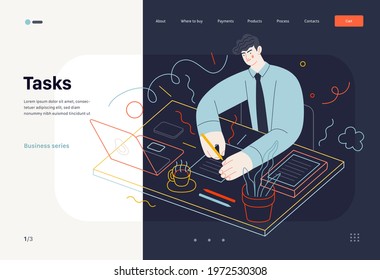 Business topics - tasks, web template. Modern flat vector