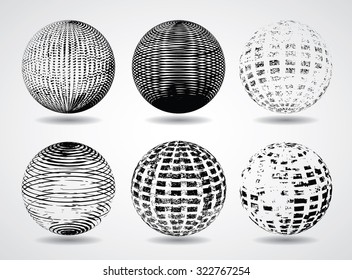  Business, Tourism Globe. Grunge Messy, Dirty and Distressed Ball. Vector Illustration. 
