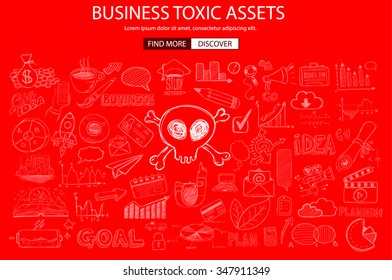 Business Toxic Assets concept with Doodle design style :risk purchases, assets exposure, money spending. Modern style illustration for web banners, brochure and flyers.
