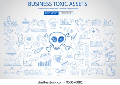 Business Toxic Assets concept with Doodle design style :risk purchases, assets exposure, money spending. Modern style illustration for web banners, brochure and flyers.