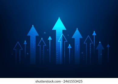 business trading arrow up and chart investment technology. financial data graph strategy. stock market chart profit money. vector illustration hi-tech.