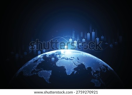 Business trading candle stick graph chart of stock market investment with global background design. Bullish point, Trend of graph. Vector illustration