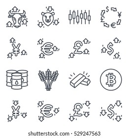 Business Trading Finance Trade Outlined Line Vector Icon Illustration pack set
