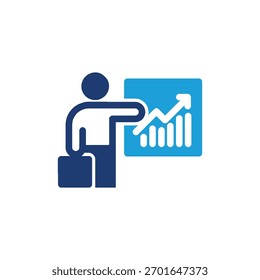 Business Trainer mit Balkendiagramm farbigen Symbol Vektordesign gut für Web oder mobile App