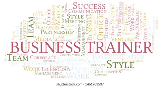 Business Trainer word cloud. Collage made with text only.