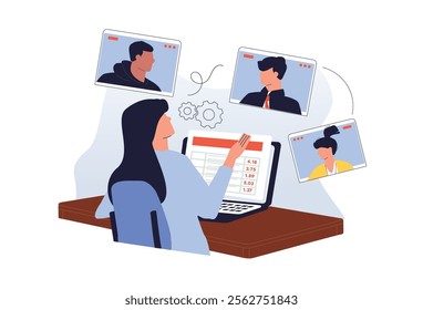 Business training abstract concept vector illustration set. Online conference, business coaching and mentoring, corporate literature, digital meetup, brand newsletter, success abstract metaphor.