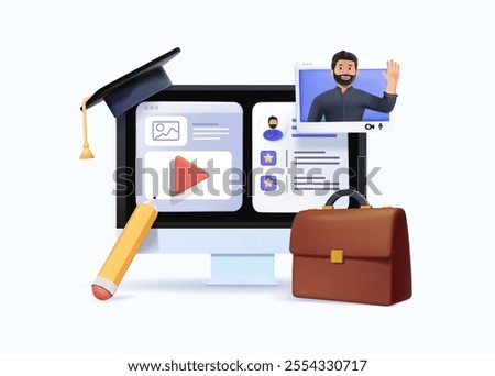 Business training abstract concept vector 3D illustration set. Online conference, business coaching and mentoring, corporate literature, digital meetup, brand newsletter, success abstract metaphor
