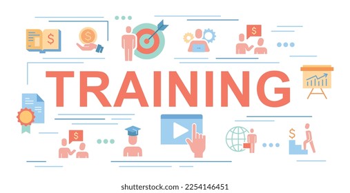 Business training banner. Collection of graphic elements for website. Education and learning, development. Career and business. Cartoon flat vector illustrations isolated on white background