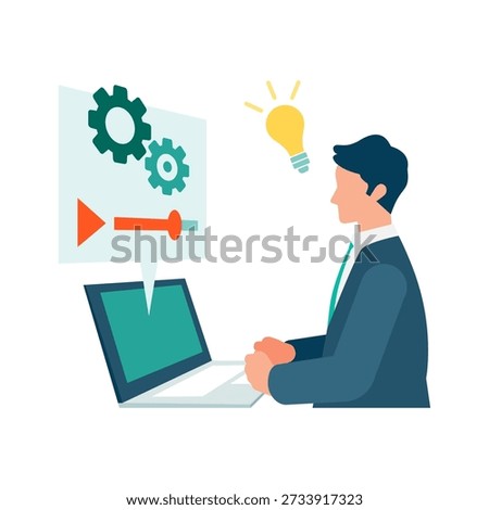 Business training and certification learning through e learning and online education, professional skill development and corporate training illustration