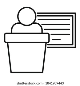 Business training client speaker icon. Outline business training client speaker vector icon for web design isolated on white background