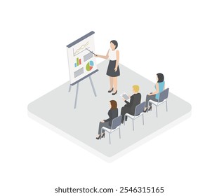 Business Training or Coaching Isometric View Corporate Professional Education Concept. Vector illustration