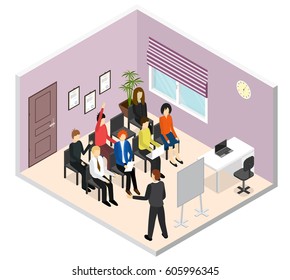 Business Training or Coaching Isometric View Corporate Professional Education Concept. Vector illustration