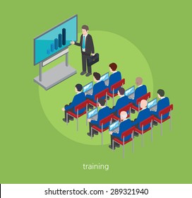 Business training concept design 3d isometric vector illustration 