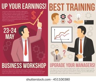 Business training and consulting workshop for managers 2 flat vertical banners with graphics abstract isolated vector illustration 