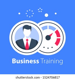 Business training course, administration or project management, fast performance improvement, entrepreneur workshop, career strategy, leadership concept, coaching or consulting service, vector icon