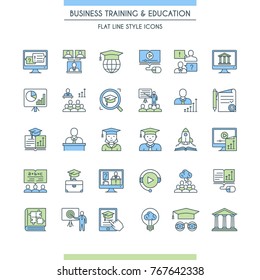 Business training and education icon set. Consulting, learning and teaching. Professional and career growth. Vector illustration