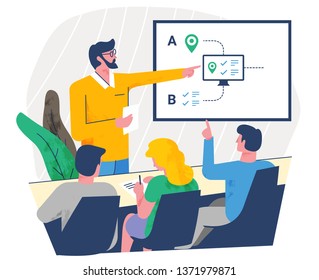 Business training for employees. Flat design illustration.