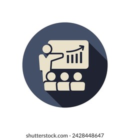 Business training flat style vector icon white coloured on blue circle