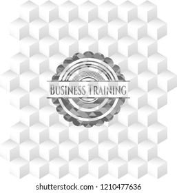 Business Training grey emblem. Retro with geometric cube white background