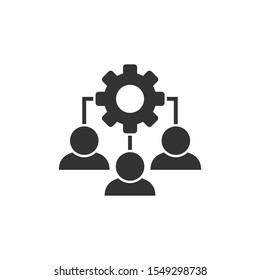 Business Training Icon In Flat Style. Gear With People Vector Illustration On White Isolated Background. Employee Management Concept.