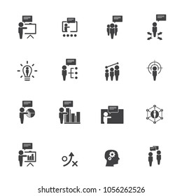 Business training icon set. Flat design icons for business, consulting, finance, management, career, human resources.