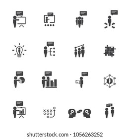 Business training icon set. Flat design icons for business, consulting, finance, management, career, human resources.