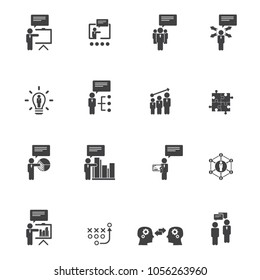 Business training icon set. Flat design icons for business, consulting, finance, management, career, human resources.