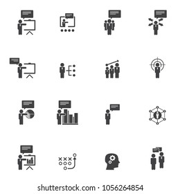 Business training icon set. Flat design icons for business, consulting, finance, management, career, human resources.
